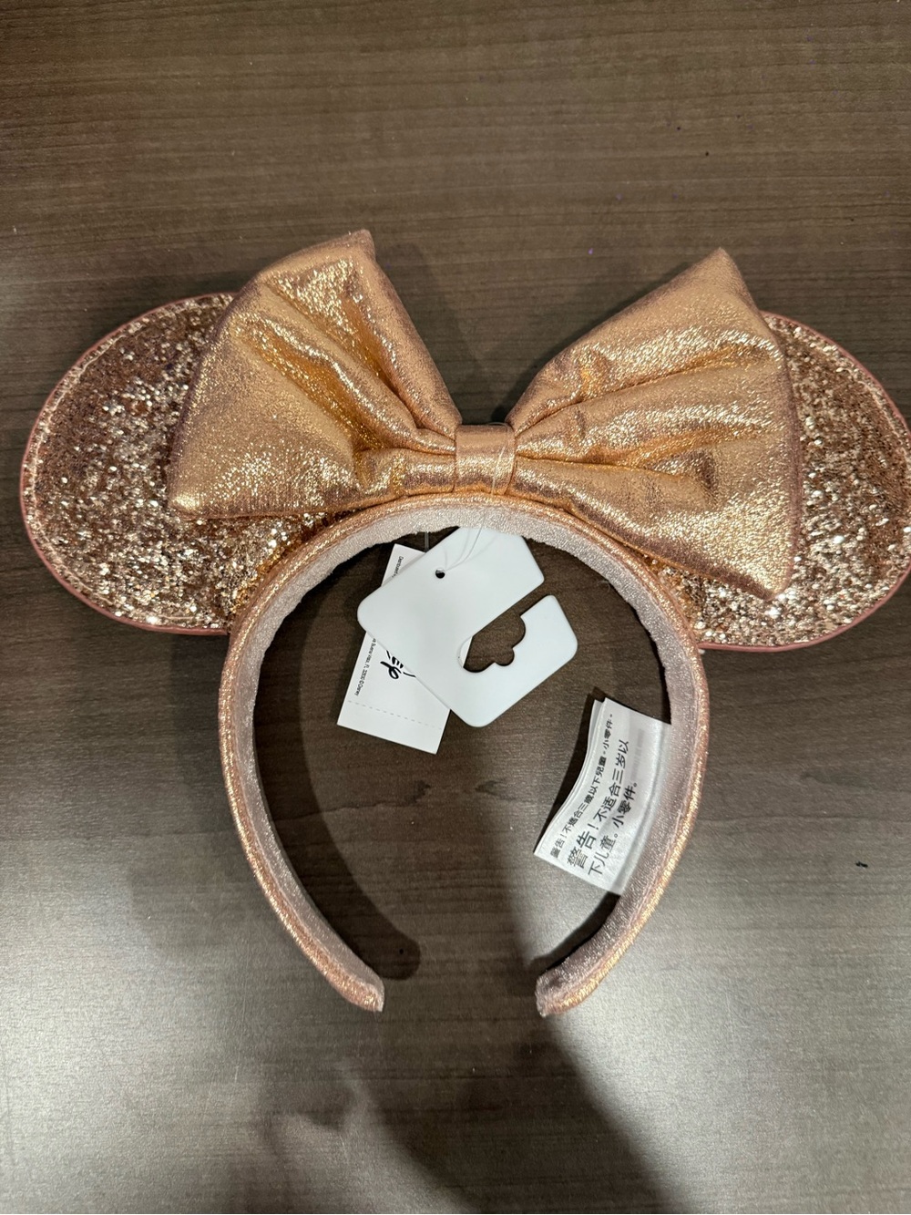 Glitter Bow Mouse Ear Headband - Rose Gold